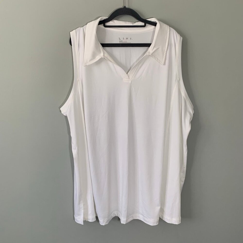 NEW Livi Active White Sleeveless V-Neck Polo Plus Size 26/28 Wicking Performance
